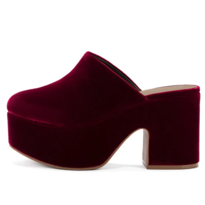 DIZHUANG ashionable women's high-heeled slippers. Wine red suede slippers. About 11cm heel height. Closed toe slippers. 34-46