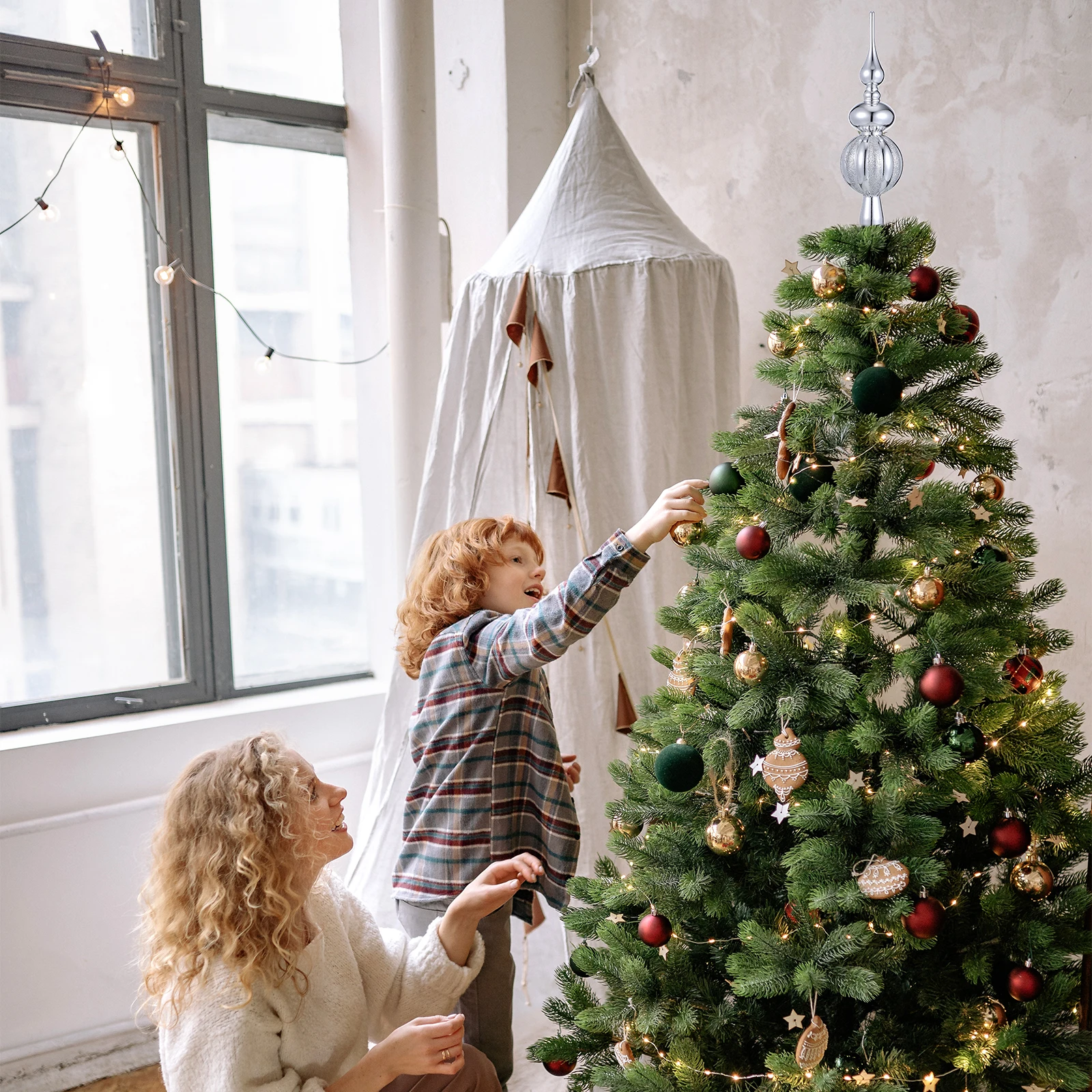 

Christmas Tree Star Spherical Plastic Xmas Christmas Treetop Decor Treetop Ornament Decorations Golden Festive Supplies
