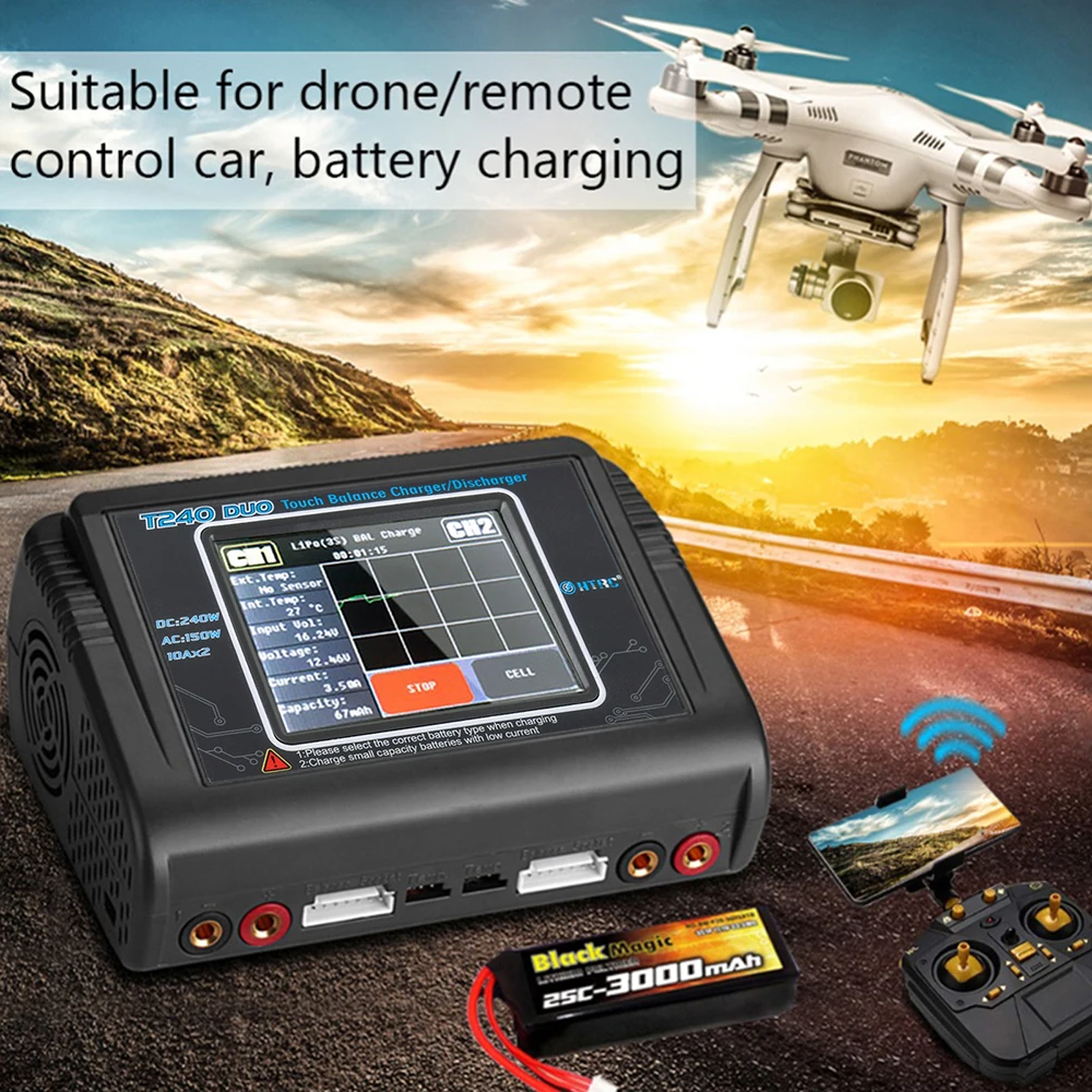 HTRC T240 C240 DUO C150 Lipo Зарядное устройство AC/DC Двойное RC Зарядное устройство Разрядник аккумулятора 1-15s Сенсорный экран для модели автомобиля Игрушечный