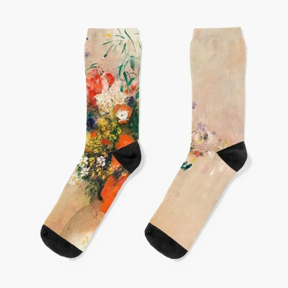 Odilon Redon, Vase of Flowers Socks cotton professional running soccer anti-slip Sports Socks Woman Men's