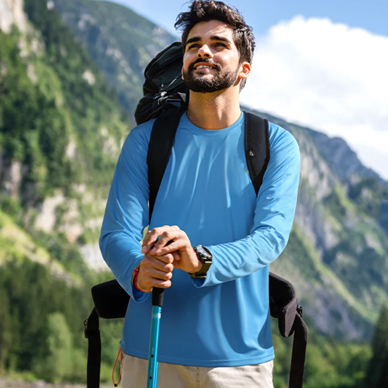 

Мужская футболка-рашгард с защитой от УФ-излучения UPF 50+, с длинным рукавом, быстросохнущая, для защиты от солнца и воды, для рыбалки и походов на открытом воздухе