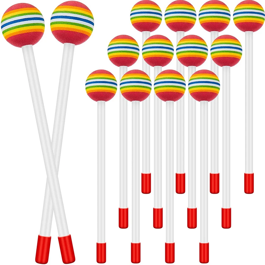 14 Pcs Lollipop Drum Mallet Sticks Round Rainbow Hammer Percussion Sticks Plastic Drumsticks for Kids Child Mallet