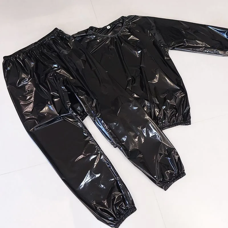 S-5XL Thin EPU Plastic Men Sexy Pullover Trousers Women Long Sleeved Loose Sheer Soft Round Neck T-shirt ABDL Lantern Pants