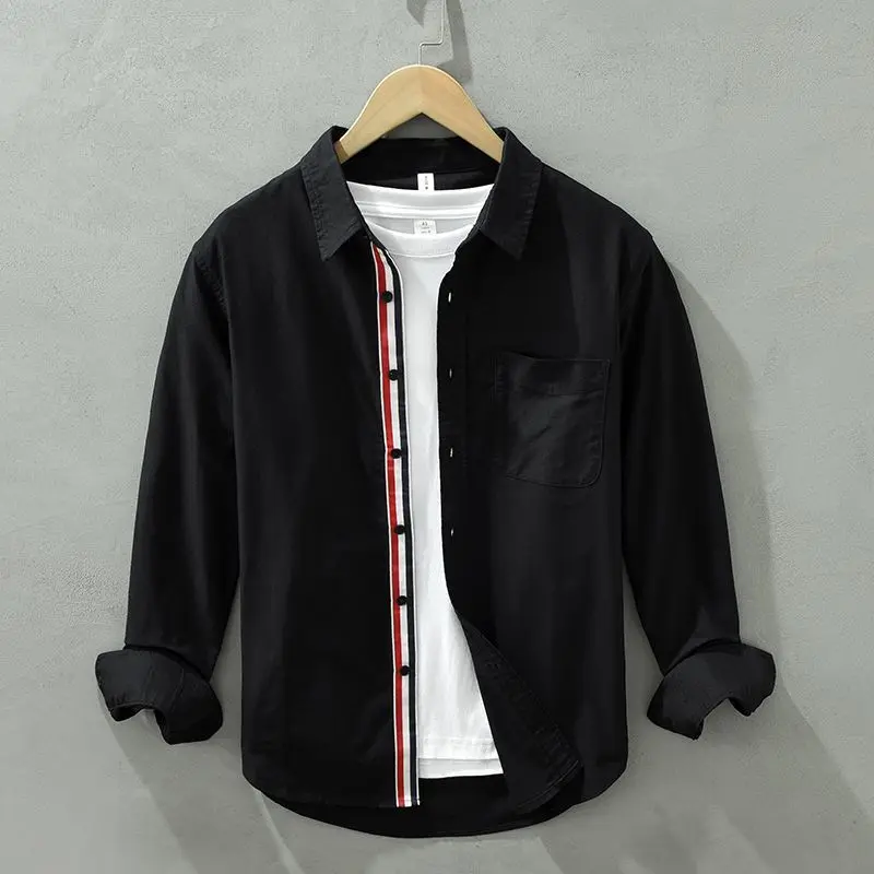 Hommes vêtements à la mode rayé Patchwork Simple décontracté tout Match chemise printemps automne revers à manches longues hauts amples Camisas De Hombre