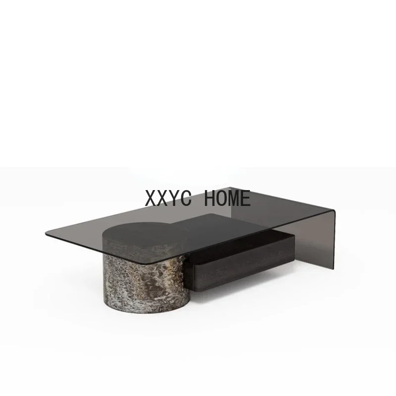 

Italian Style Light Luxury Natural Marble Tea Table Minimalist Style Modern Minimalist Living Room Glass Tea Table