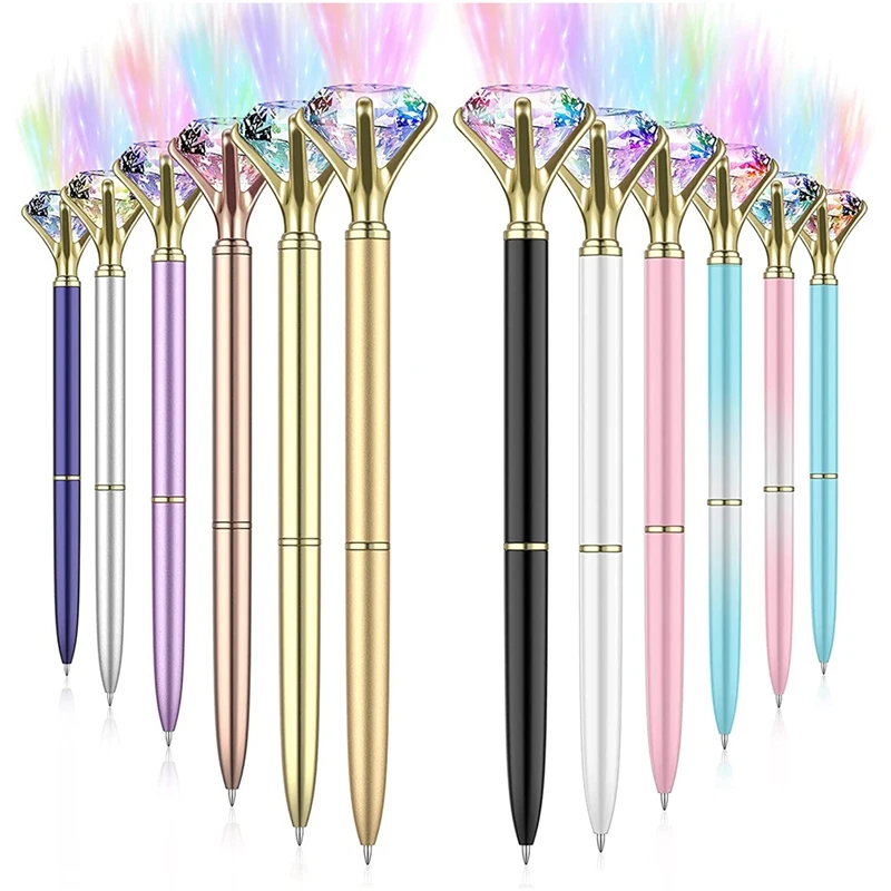 

12 Pieces LED Diamond Pen Light Up Diamond Ballpoint Pen Bling Rhinestone Metal Pen Crystal Pens For Wedding,Birthday