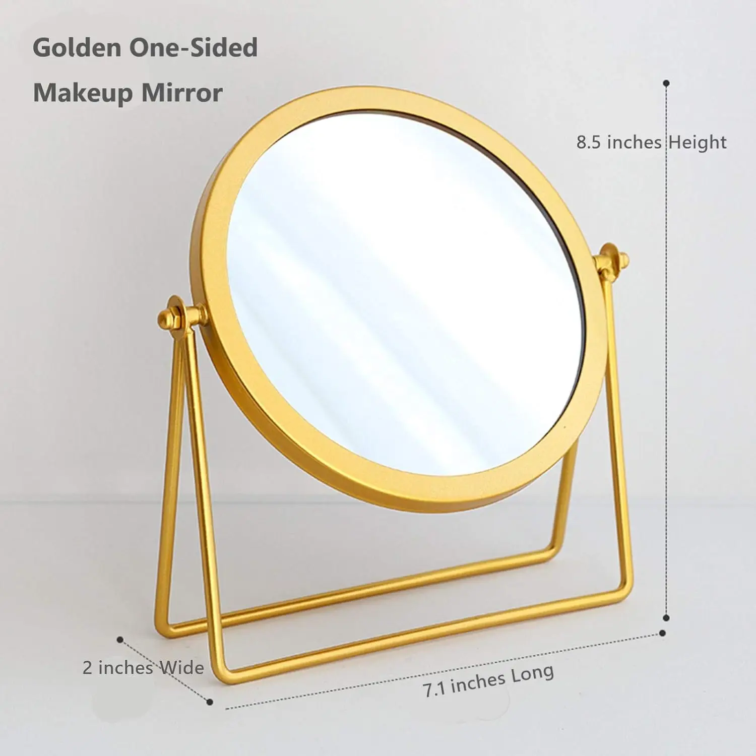 Iron Tabletop Makeup Mirror, Round Swivel Desktop Stand Mirror, 360°Rotation One-Sided Dressing Table Mirror