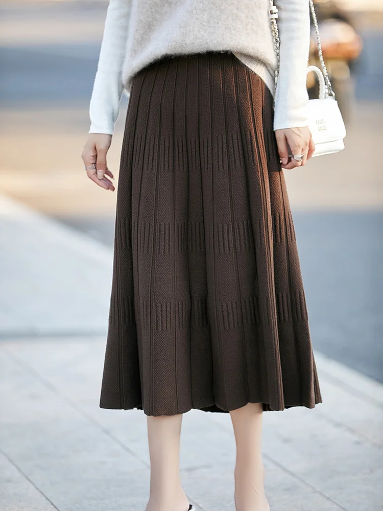 

Warm Woolen Midi Skirt Women's Elastic Waist Loose Hip Covering A-Line f-length Skirts Faionable Traditional Chinese Sle