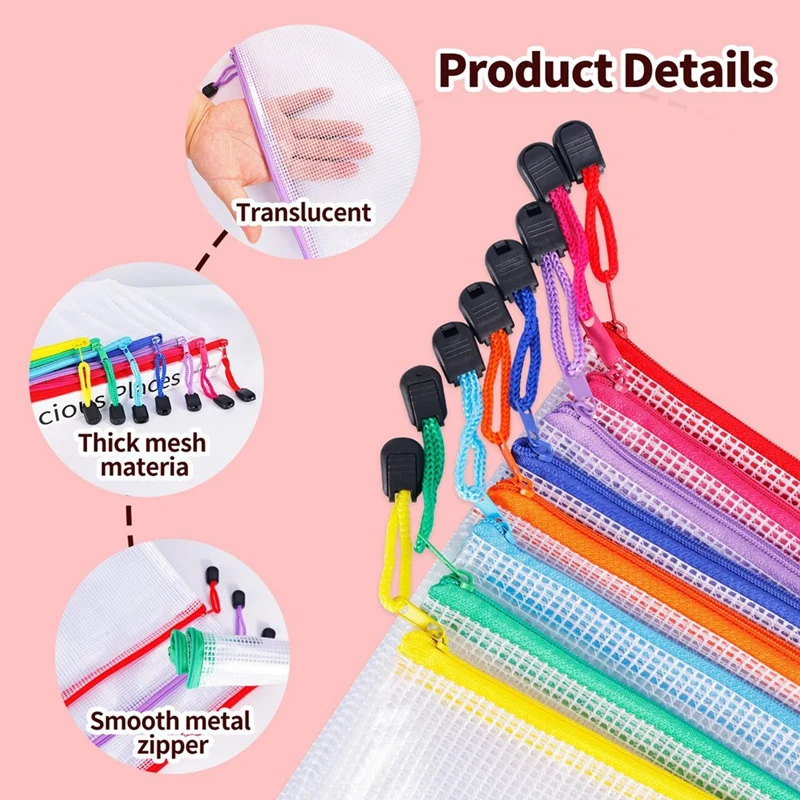 24Pcs Mesh Zipper Pouch Bags-8 Sizes Zipper Pouches For Organization,Mesh Bags With Zipper File Bag With Zipper Well-Made