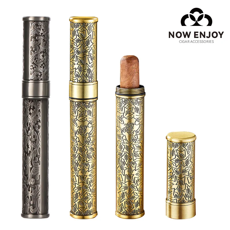 

Portable Metal Cigar Case Single Tube Humidor with Moisturizing Seal Cover Waterproof Travel Outdoor Cigar Accessories for Men