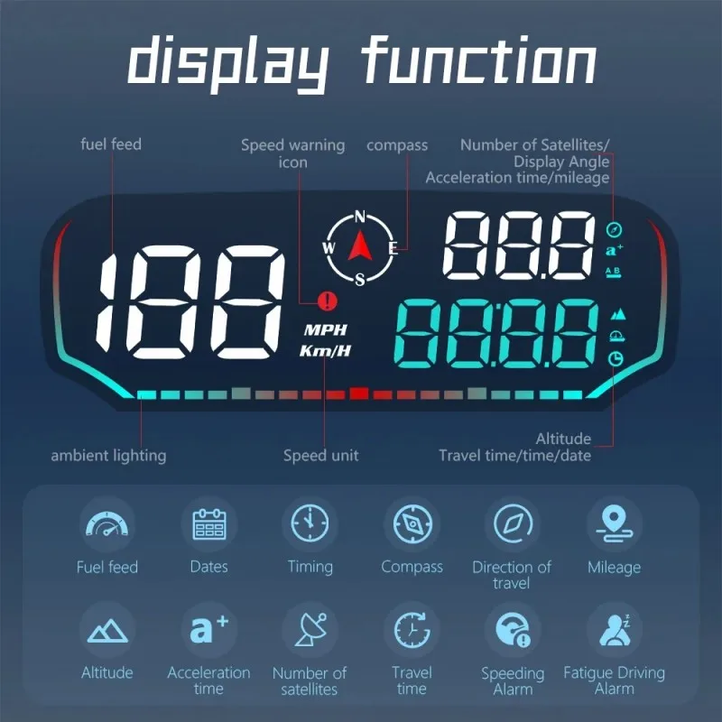 HUD Pantalla  montada en coche G14, GPS, instrumento de medición de fecha y velocidad de altitud, pantalla de visualización de a