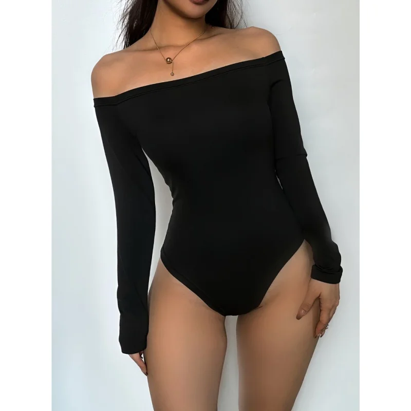 

black sexy women's autumn/winter bodycon jumpsuit, solid color casual women's street style jumpsuit