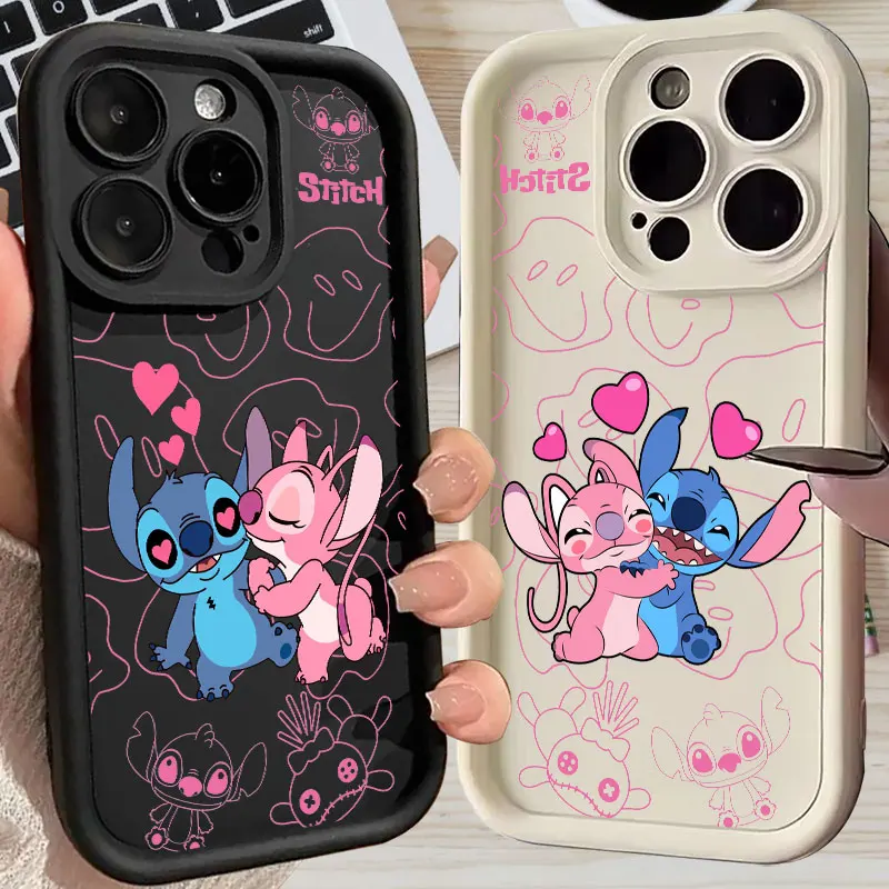 

Funny Angel Lilo & Stitch Cartoon Silicone Case For Apple iPhone 17E 15 16 14 13 12 11 17 Pro Max 17 Air 16 Plus 16E Phone Cover
