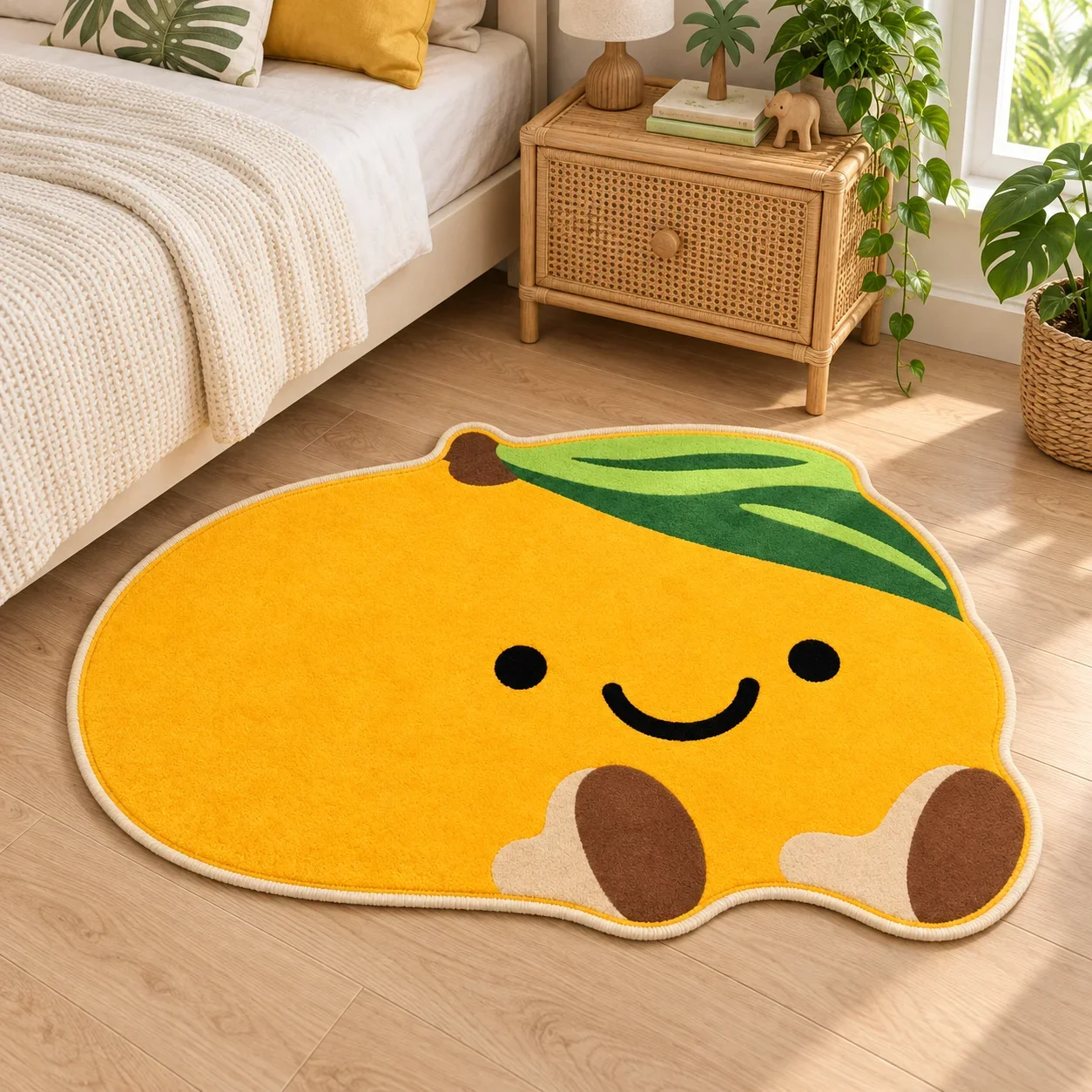 Cute Orange Character Irregular Shaped Area Rug, Soft Non Slip Floor Mat for Bedroom Living Room Entryway Nursery Reading Corn