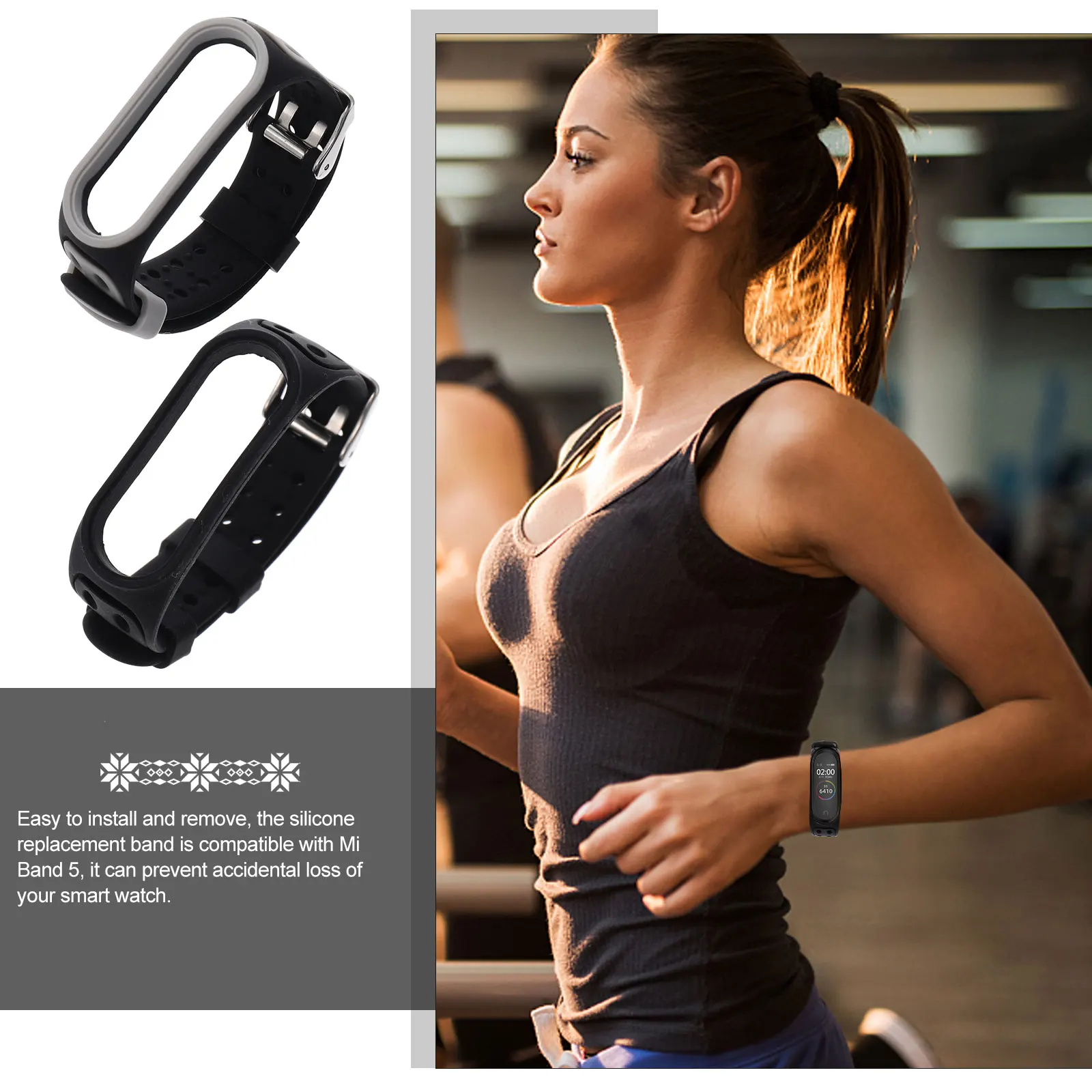 

2pcs Smart Watch Accessories Adjustable Silicone Watch Band For Fitness Sports Replacement Strap Compatible With Mi Band 5