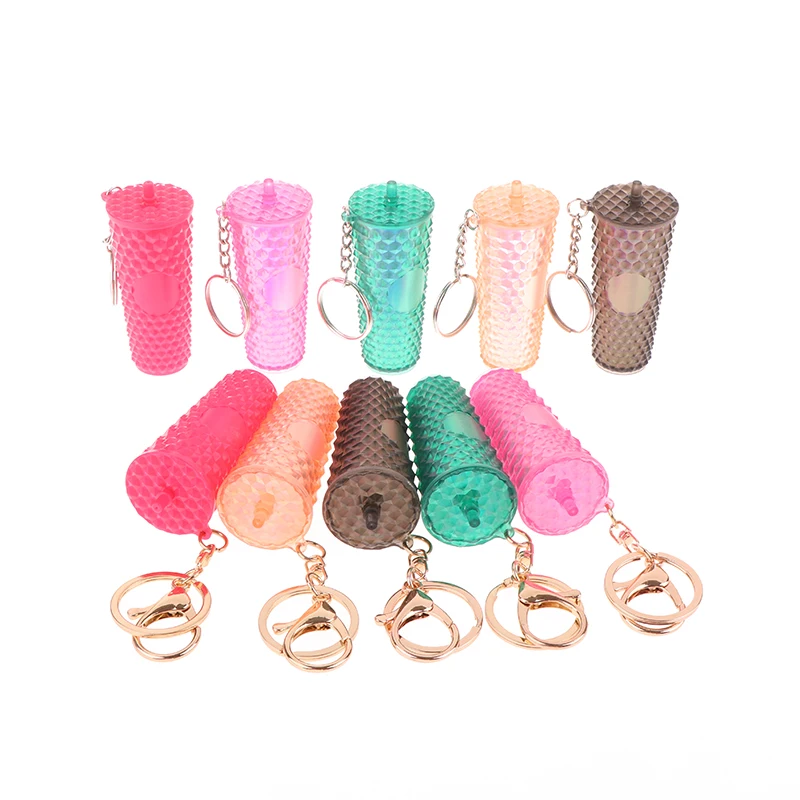 Creative Simulation Durian Pattern Drinking Cup Keychain Gradient Durian Cup Pendant Colorful Plastic Straw Cup Keyring