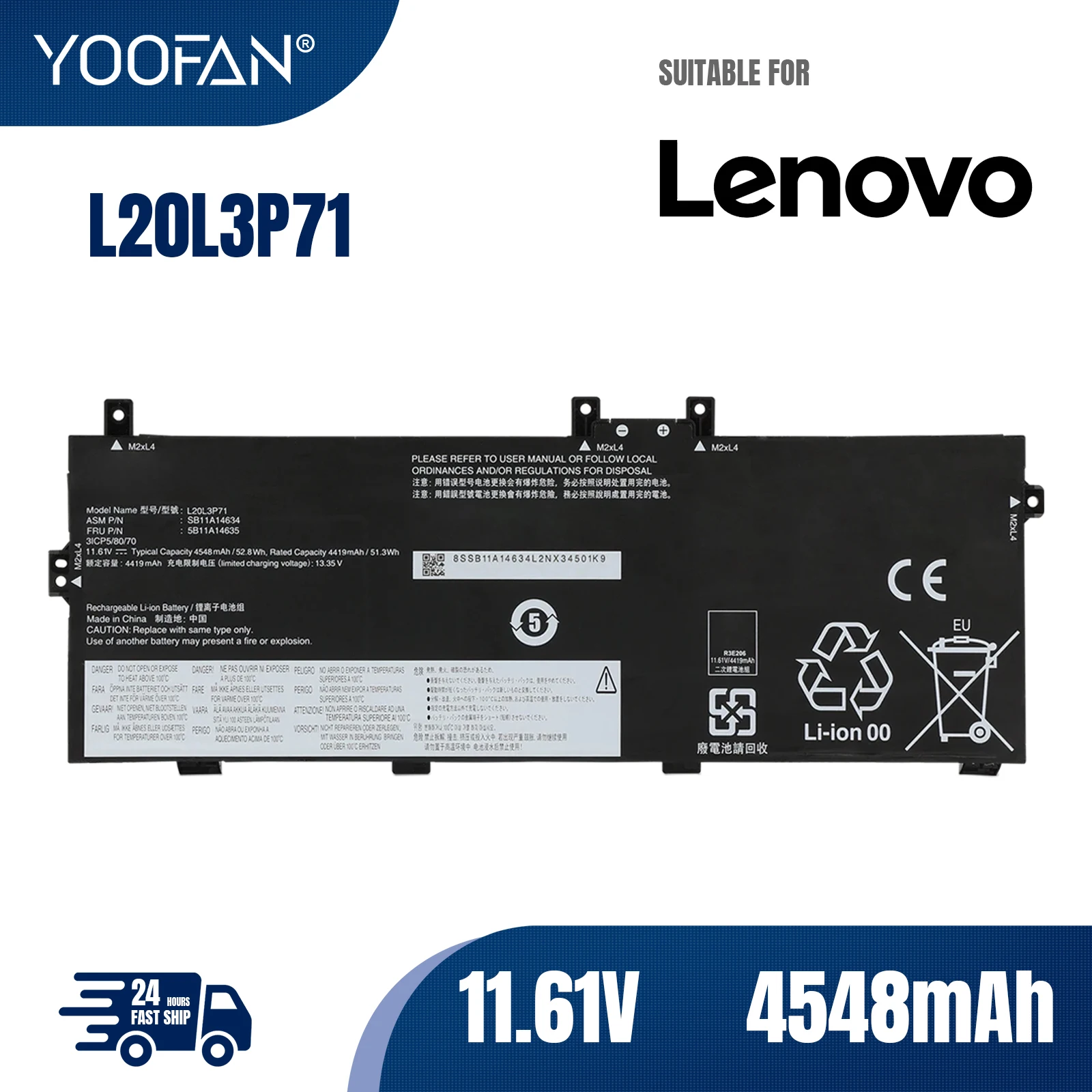 

YOOFAN L20L3P71 L20M3P71 Laptop Battery for Lenovo ThinkPad X13 Yoga Gen 2 2021 Gen 3 2022 Series L20C3P71 11.61V 4548mAh