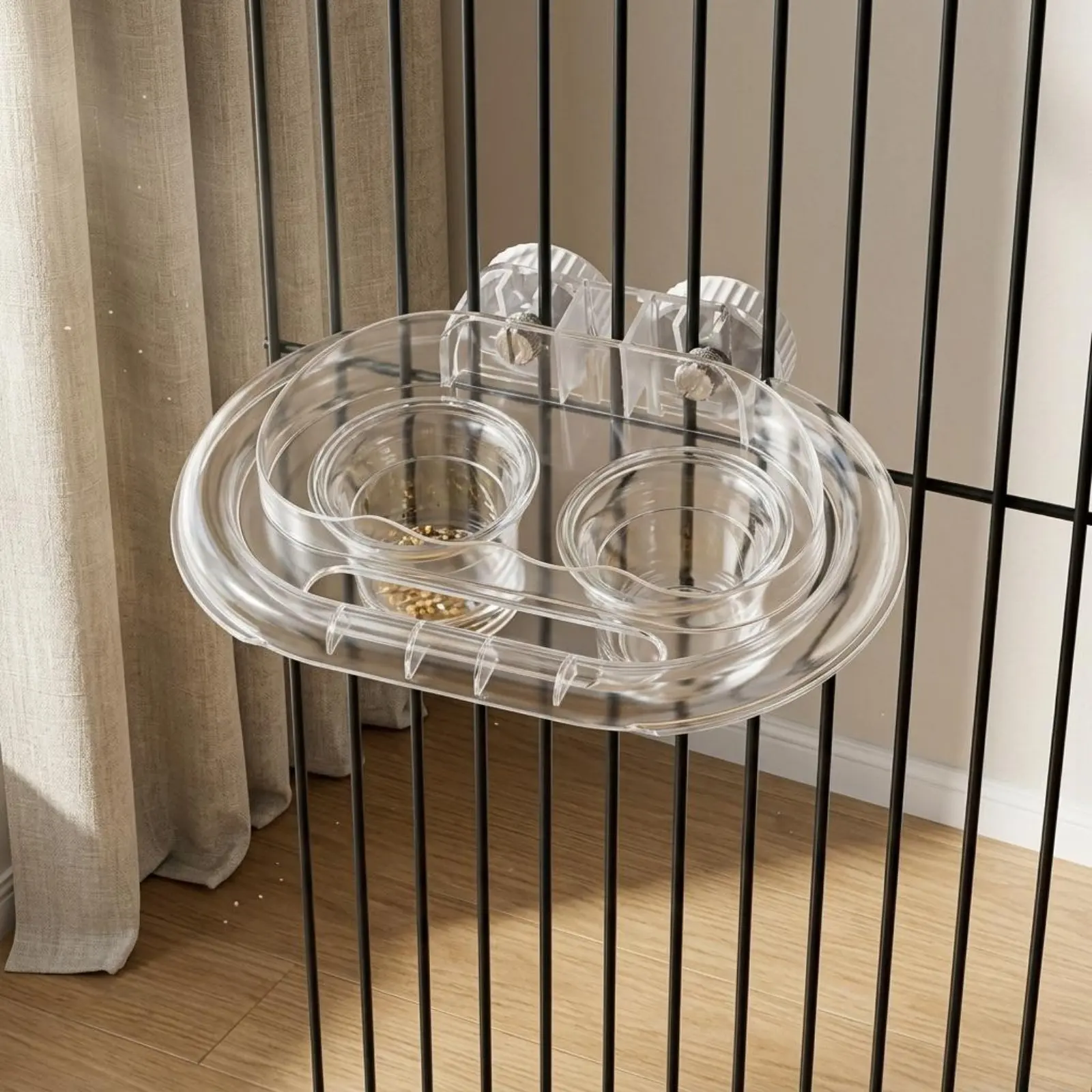 

Glass Bird Feeder Cup Spill Resistant Double Bird Bowl Clip on Water Bowl Easy to Clean for Aviary
