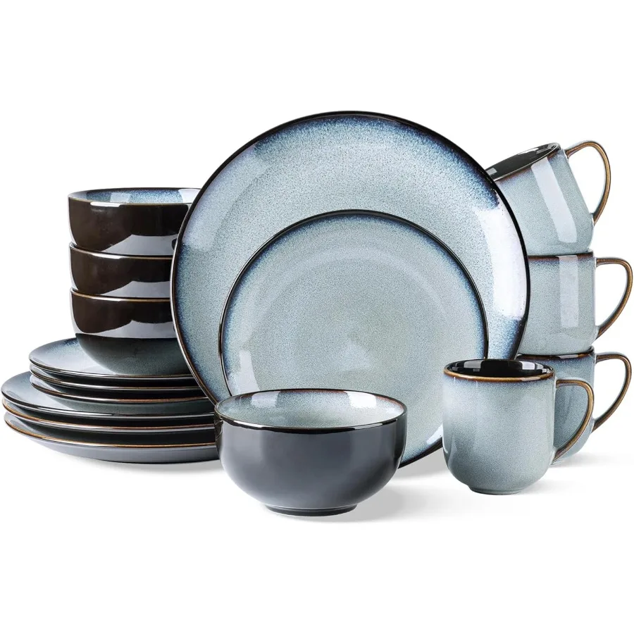 

Ceramic Dinnerware Sets for 416Piece Reactive Glaze Plates and Bowls Set with Mugs Highly Chip and Crack Resistant Dishwasher M