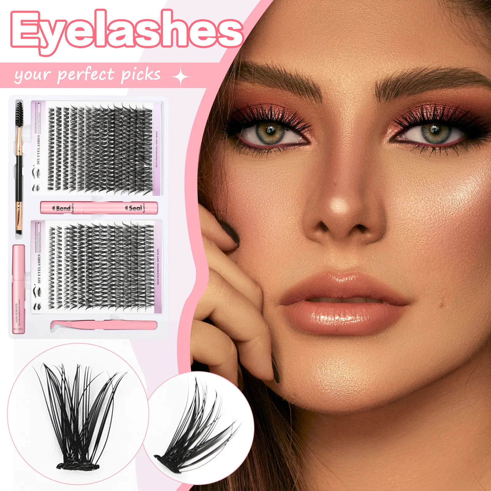 

9-18mm Thick Eyelash Extension Kit Single Cluster Segmented False Eyelash Perfect for Girls Night Out Eye Makeup