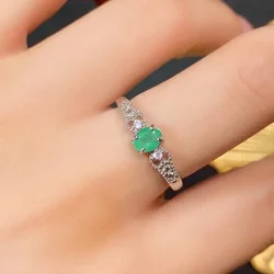 Natural Colombia Emerald Ring for Woman 4mm*5mm 0.35ct Emerald Ring with 3 Layers Gold Plating Solid 925 Silver Gemstone Jewelry