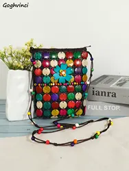 Borse a tracolla con perline colorate Borsa a tracolla nazionale retrò da donna Mini borsa per soldi Chic con cerniera Borsa intrecciata fatta a mano con applicazioni di moda