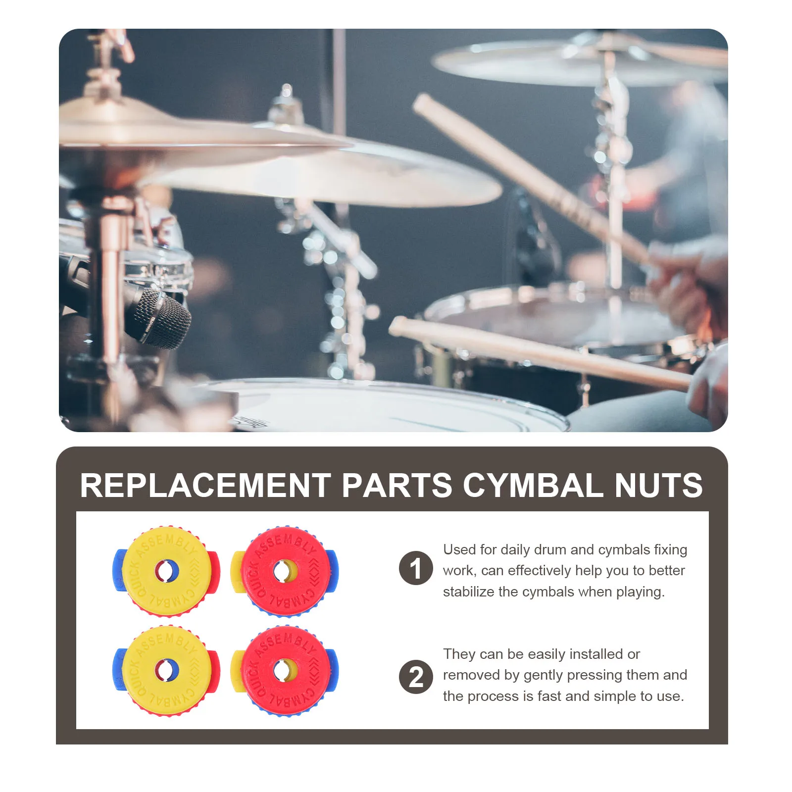 

5 Pcs Musical Instrument Drum Cymbal Quick Release Caps Accessories Plastic Felt Replacement