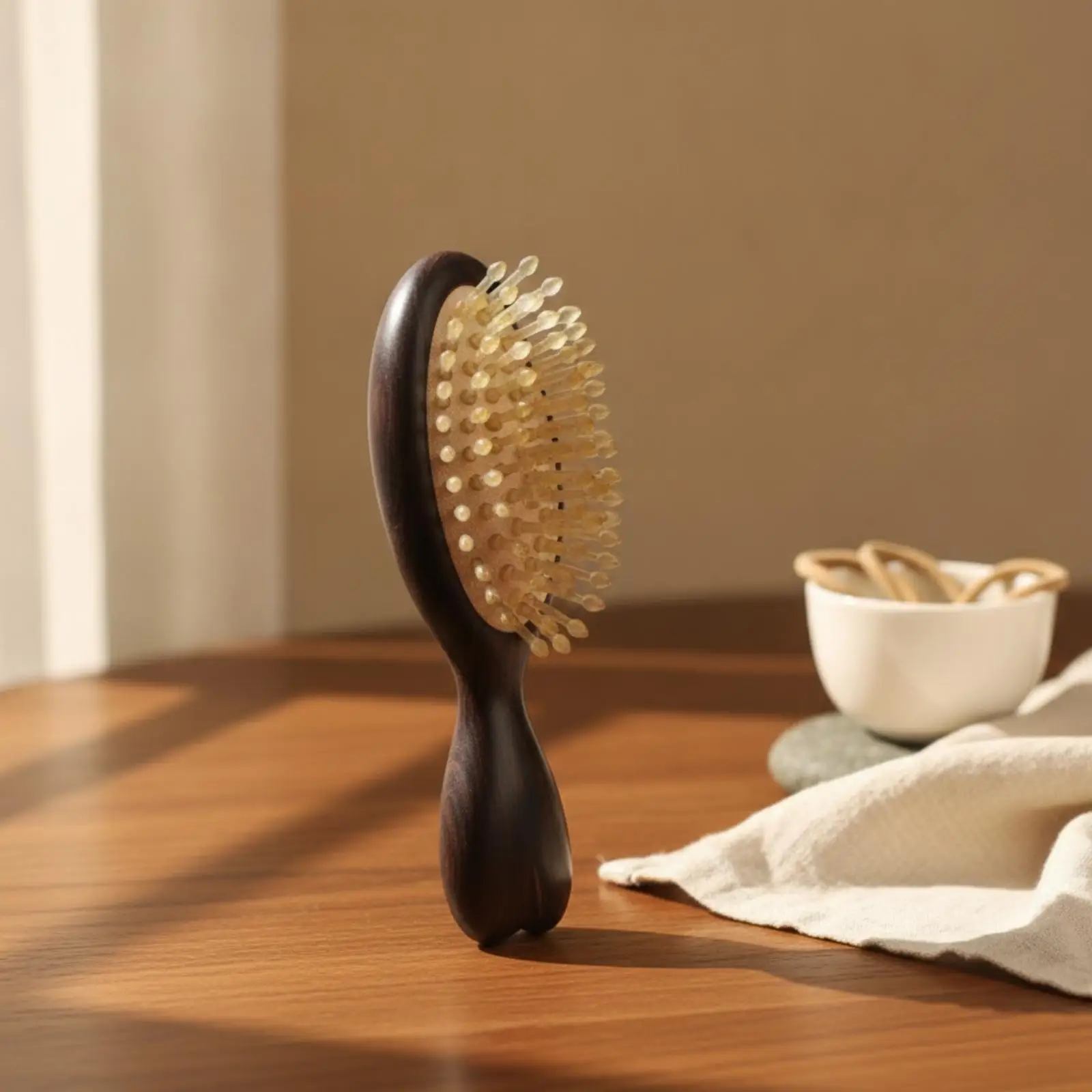 Wooden Massage Comb with Cushion Pad for Scalp Massage Detangling Brush for Curly and Straight Hair Types