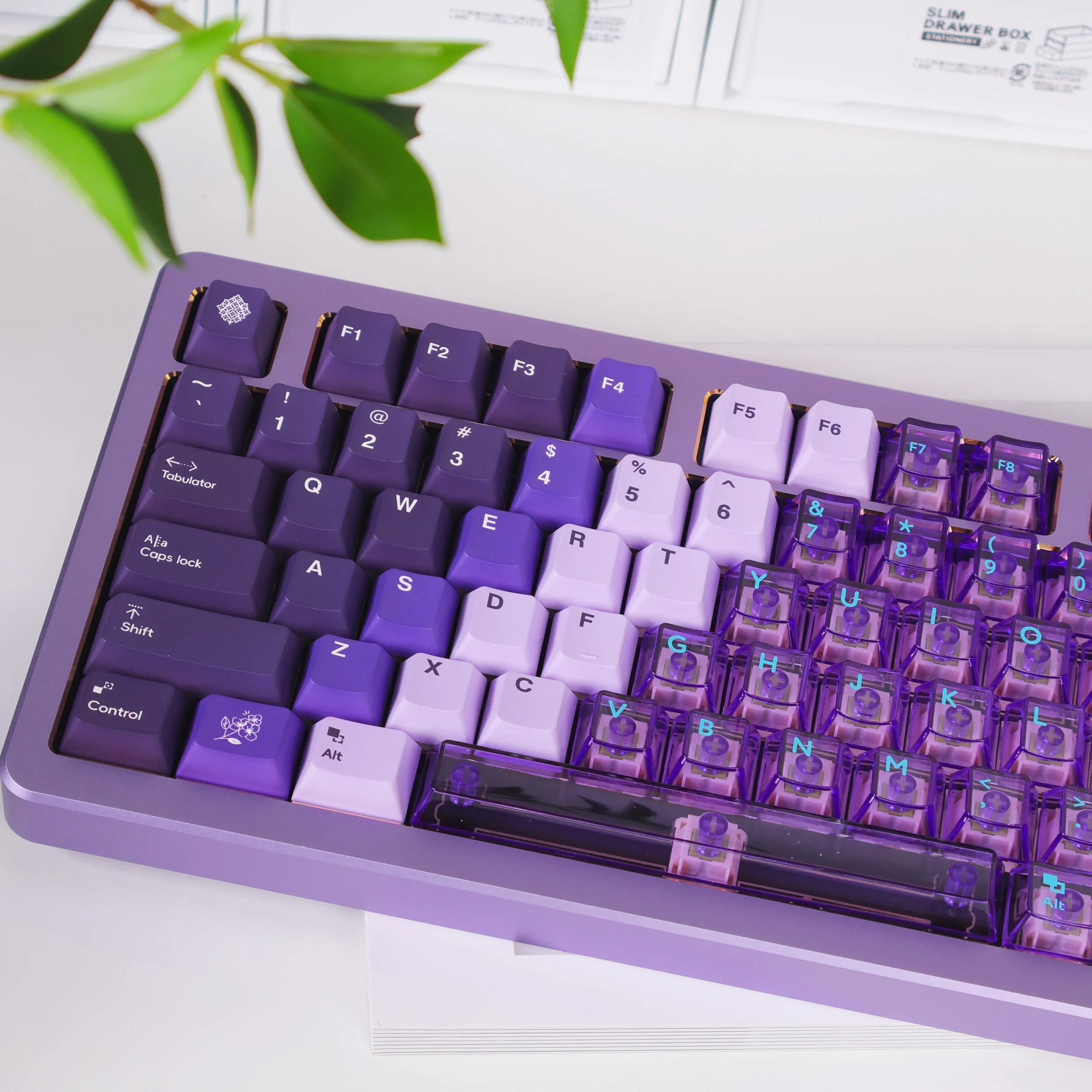 

Snow Mountain Lilac Gradient Keycaps Transparent PBT Sublimation PC Pad Printing Cherry Profile for 61///75/84/87/96/98/100/108