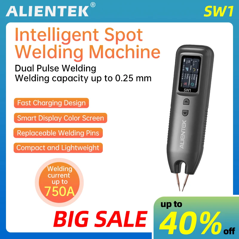 ALIENTEK SW1 ポータブルバッテリースポット溶接機 溶接可能0.25mm ハンドヘルドダブルパルスDIY溶接機 バッテリーパック溶接ツール