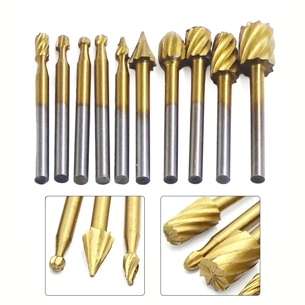 

10pcs HSS Routing Router Drill Bits Set For Carbide Rotary Burrs Tools Wood Stone Metal Root Carving Milling Cutter