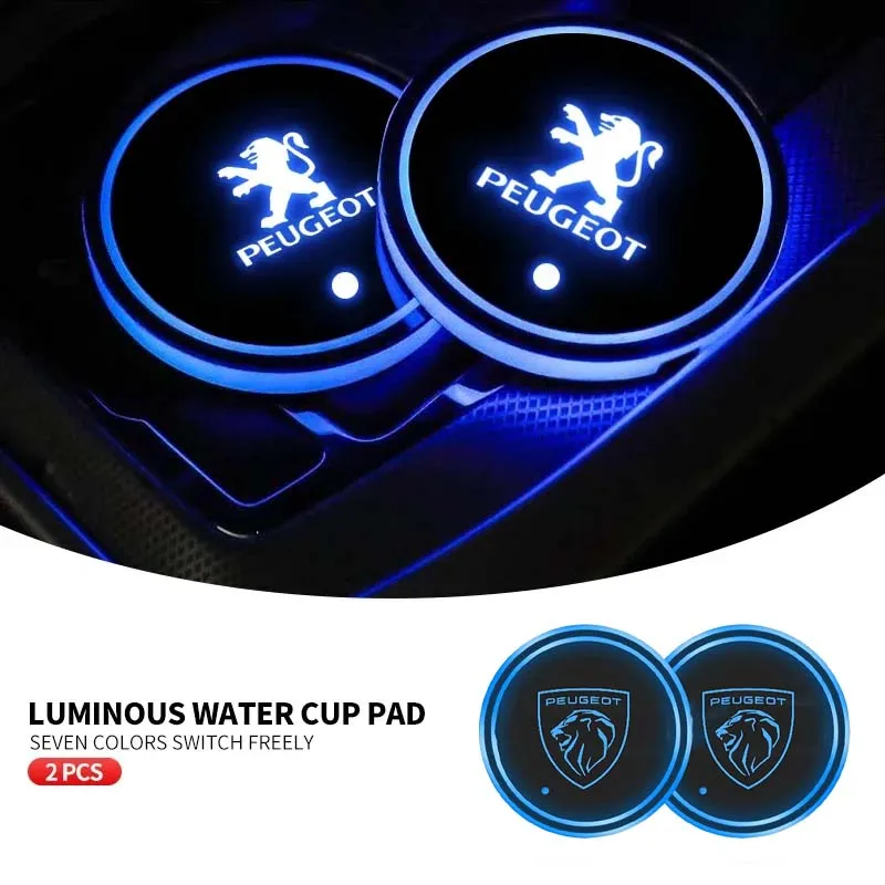 

For Peugeot 207 208 301 308 408 508 2008 3008 4008 GT RCZ New 7 Color LED Car Cup Holder Light Luminous Coaster Water Cup Pad