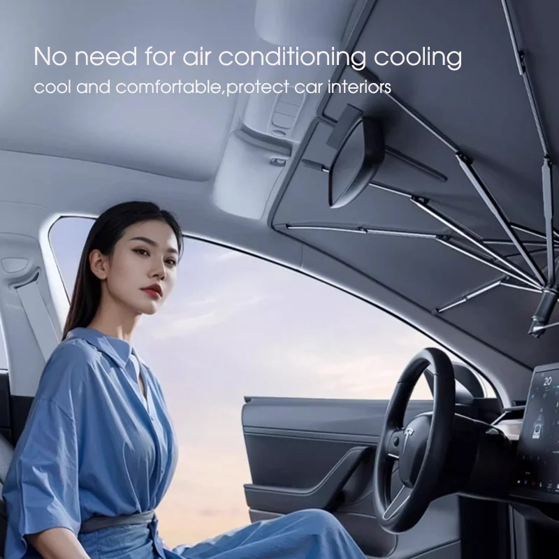 Car Windshield Sunshade Umbrella With 360 ° Rotation Flexible Handle Front Window Sunshade UV Protection Heat Insulation