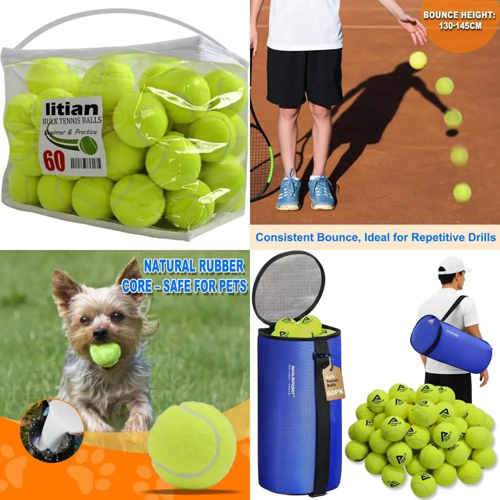 

Высокоэластичные теннисные мячи без давления для тренировок — ведро из 60-упаковки с сумкой-хоппером, идеально подходят для сеансов тренировок и тренировок