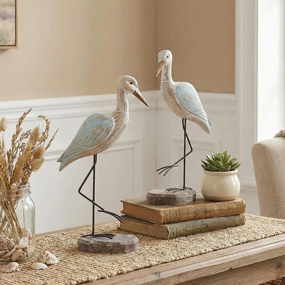 Vintage Sea Bird Figurine Handcrafted Unique Long-legged Bird Ornament Realistic Decorative Nautical Statue Office Desktop
