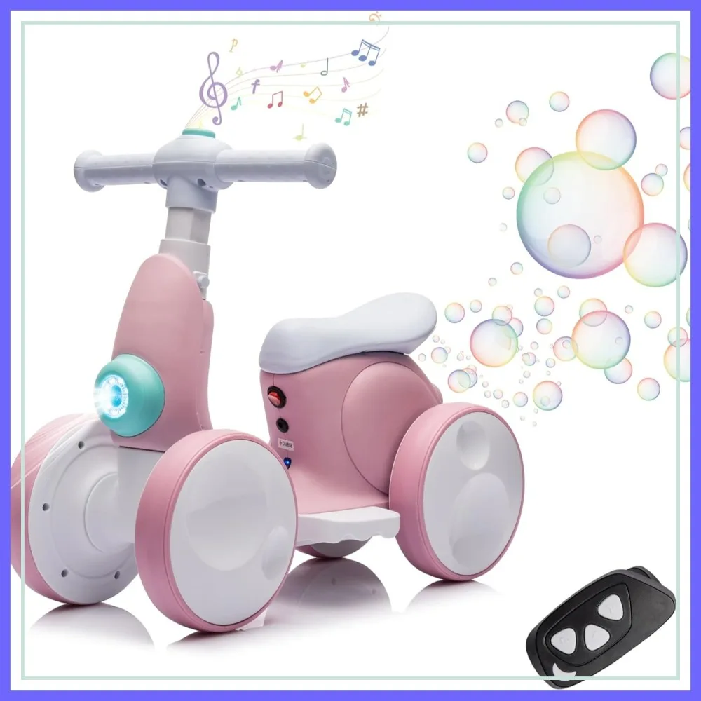 

6V Electric Balance Bike for Toddlers 12-36 Months, 4 Wheels Ride On with Remote Control, First Birthday Gift