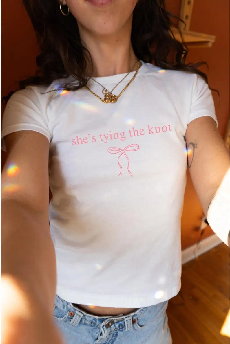 She's Tying The Knot Bachelorette Tee Shirt She's Tying The Knot Bridal Shower Newly Engaged Gift in My Engaged Era T-shirt