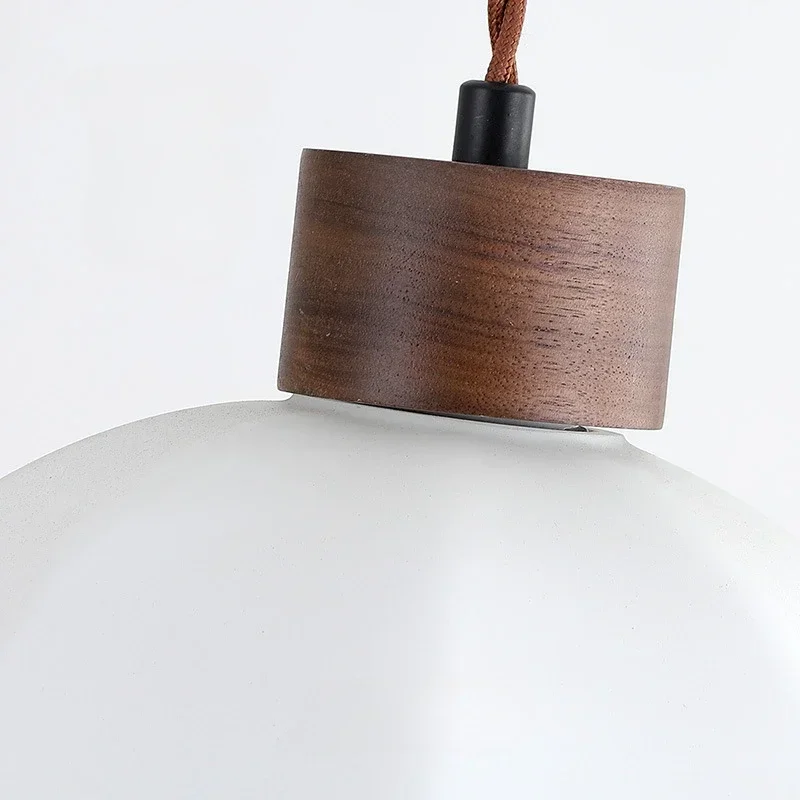 SANDYHA Vintage noir noyer suspension LED lustre simple tête plafonnier pour salle à manger chambre décor à la maison