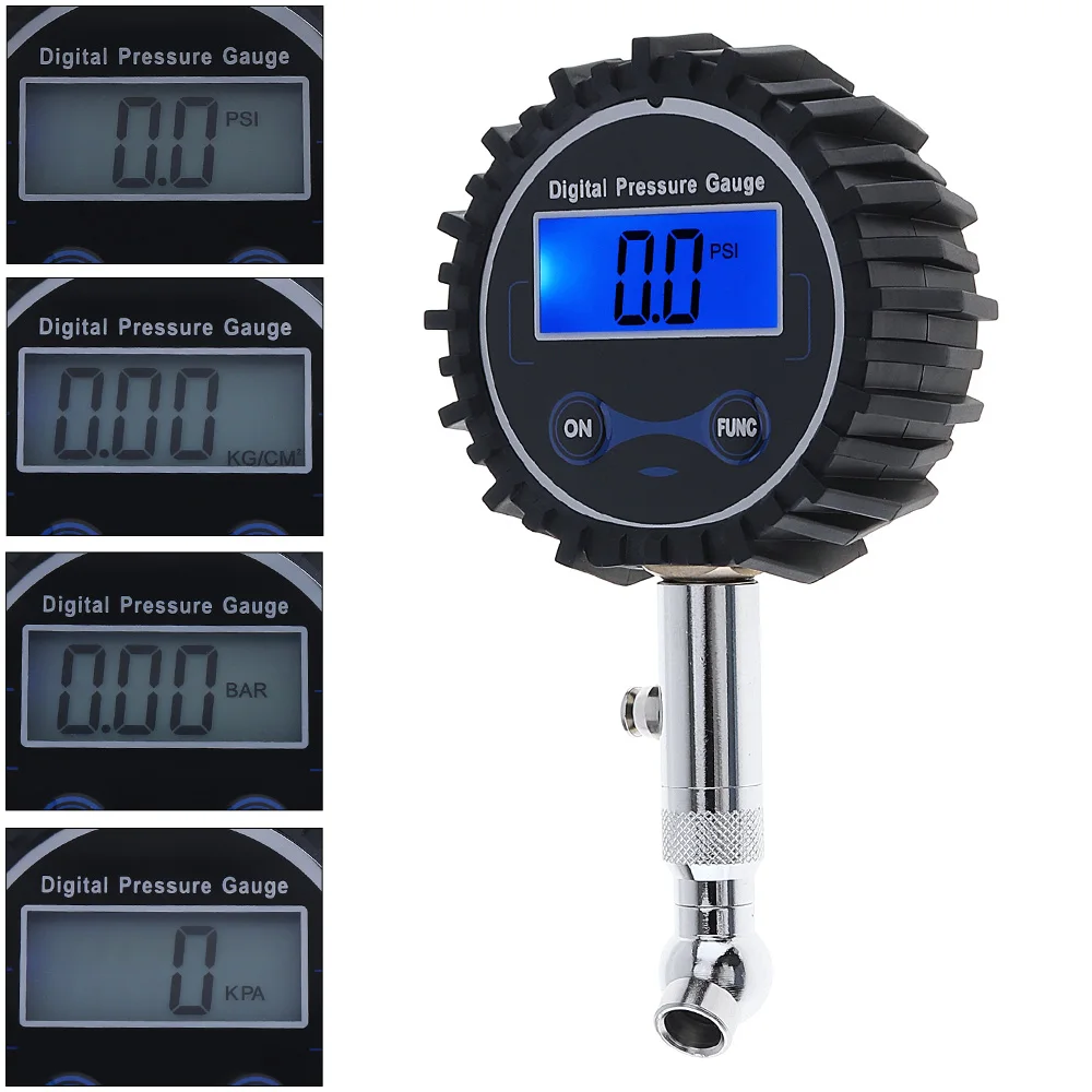 Portable Precision Electronic Digital Tire Gauge Meter Tester with Short Pressure Measuring Valve and Night Vision for Car Tyre