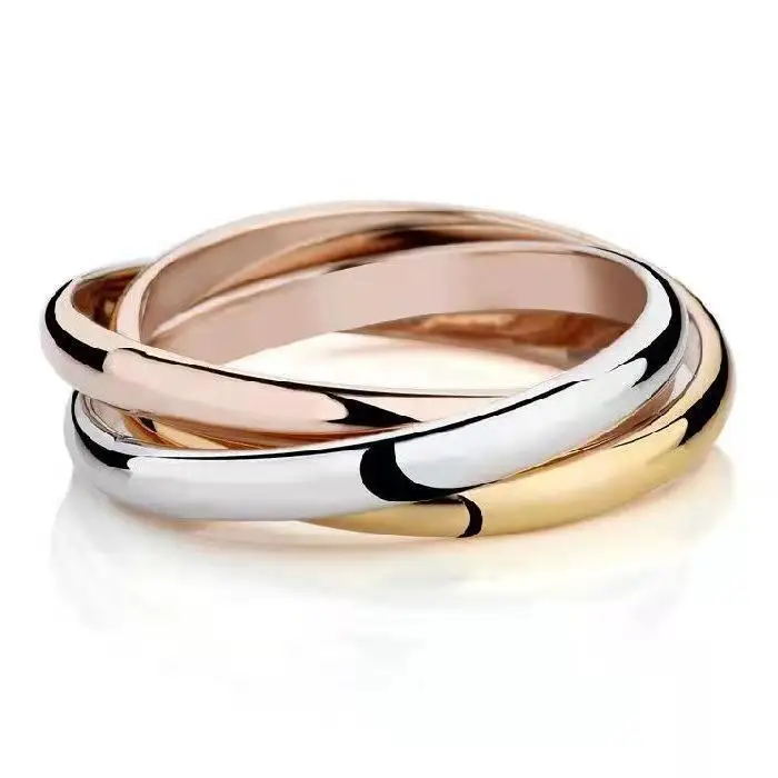 Personalized Simple Classic 18k Gold Three Layer Couple Ring Colorless Titanium Steel Ring for Women Female Party Gifts