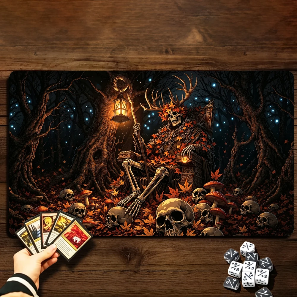 Forest Skeleton King TCG Playmat Magic Playmat Gathering Gaming Mat Stitched Edge Anti-slip base 60X35cm Trading Card Game