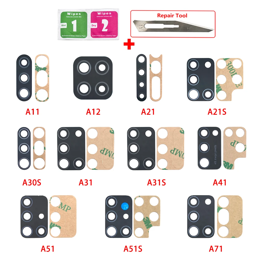 Lentille en verre de caméra arrière pour Samsung, compatible avec A71, A51, A41, A31S, A31, A30S, A21S, A21, A12, A11, colle arina, pièces de