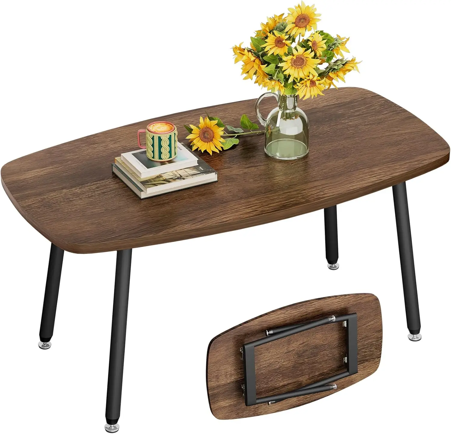 

Складной журнальный столик для небольших помещений, портативный столик в стиле фермерского дома для гостиной, без сборки, цвет орех, 39.3x19.6x17.7 дюймов