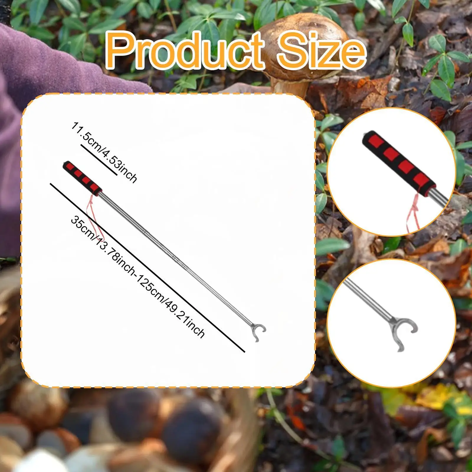 Two Prong Mushroom Foraging Picker Ergonomic Handle Telescopic Stainless Steel Tool Fungi Collection Aid for Outdoor Enthusiasts