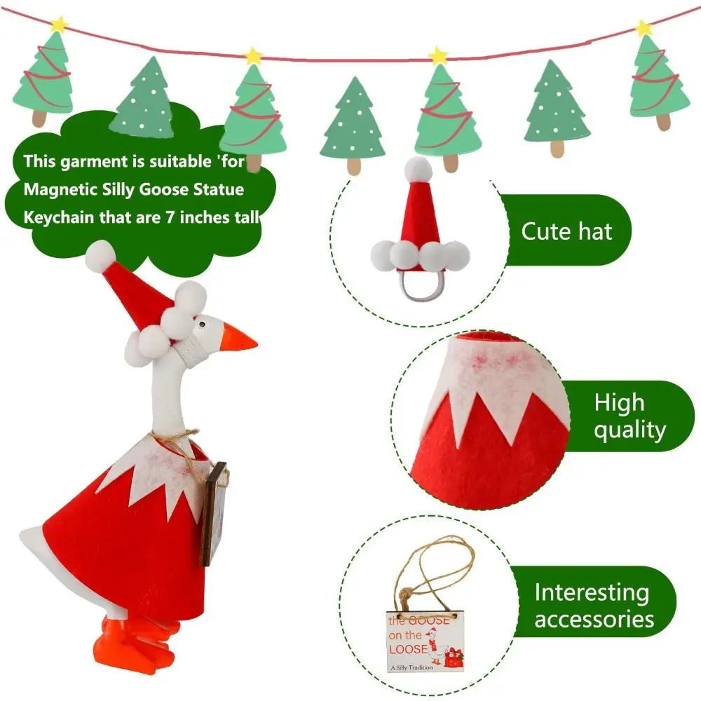 Cute Fabric Goose Statue 7-Inch Christmas Tree Shaped Pet Clothes With Hat Red And White Striped Scarf Holiday Decoration Yard