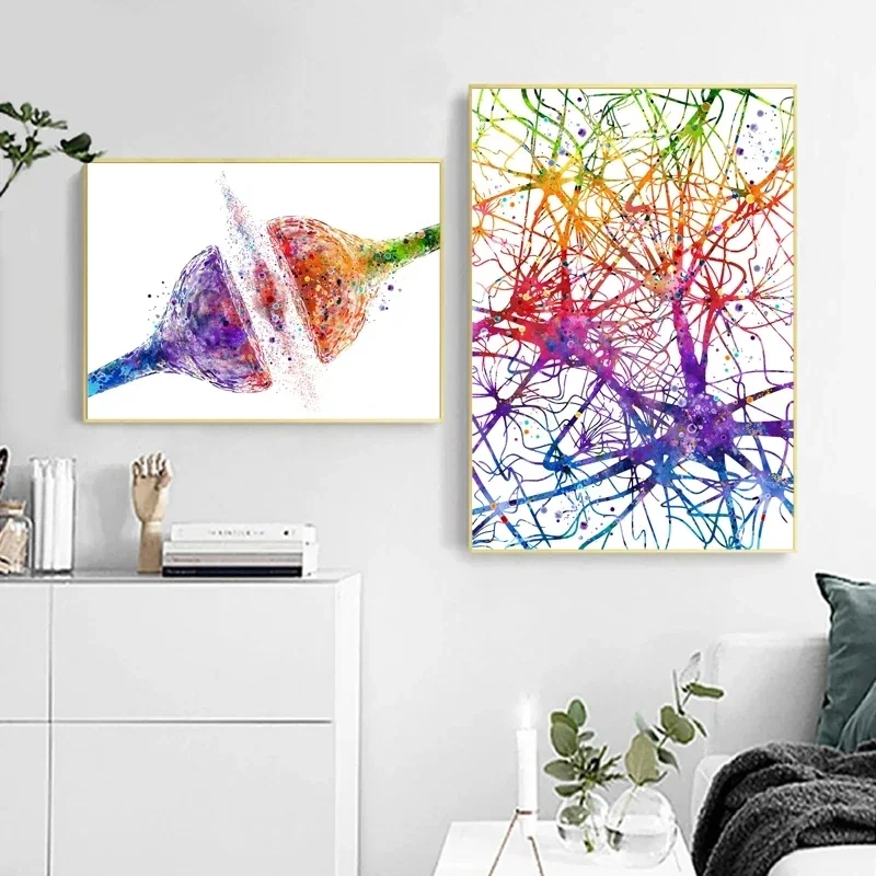 1pc frameless canvas painting 1pc frameless canvas Neuroscience Neurology Medical Biology Gift Synapse Receptor Brain Nerve Cell