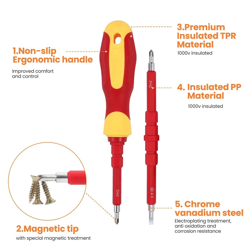 26-Piece 1000V Insulated Electrician Screwdriver Set Professional Electrical Screw Driver Set Tools for Man with Case