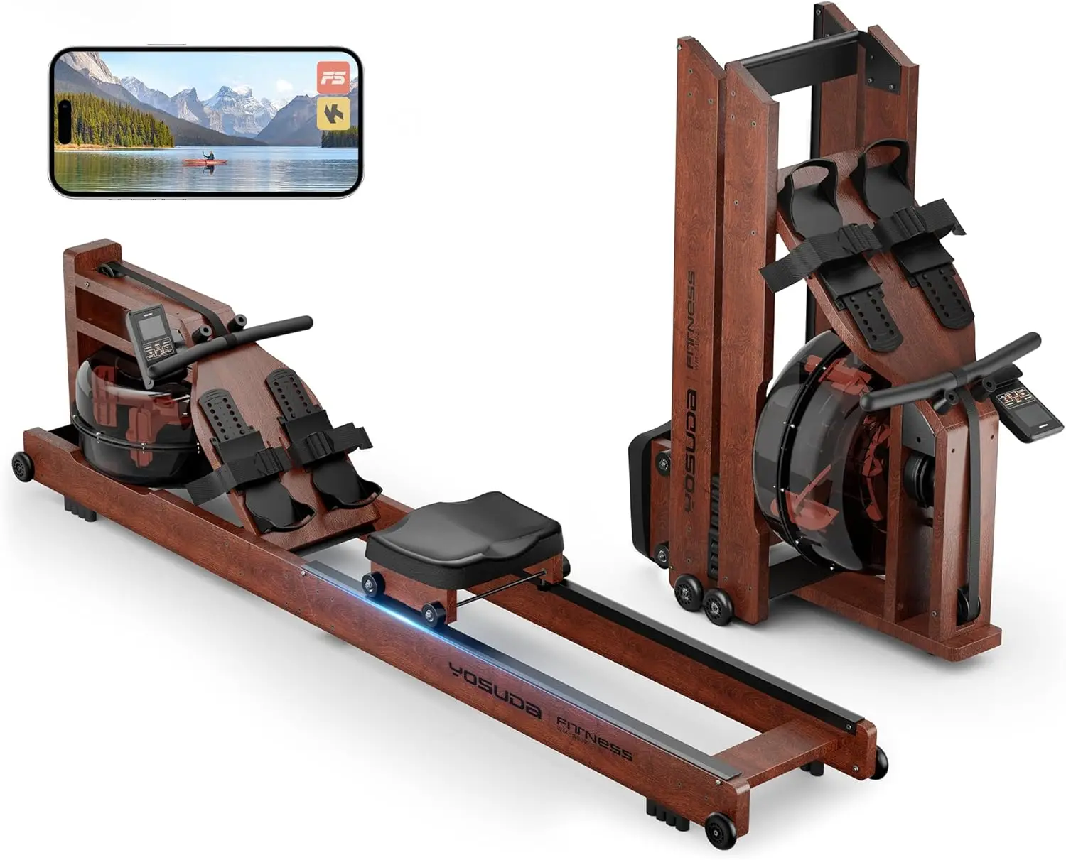 Water Rowing Machines for Home Use- Foldable Rower Machine 400LBS Weight Capacity with Dedicated Monitor & Bluetooth