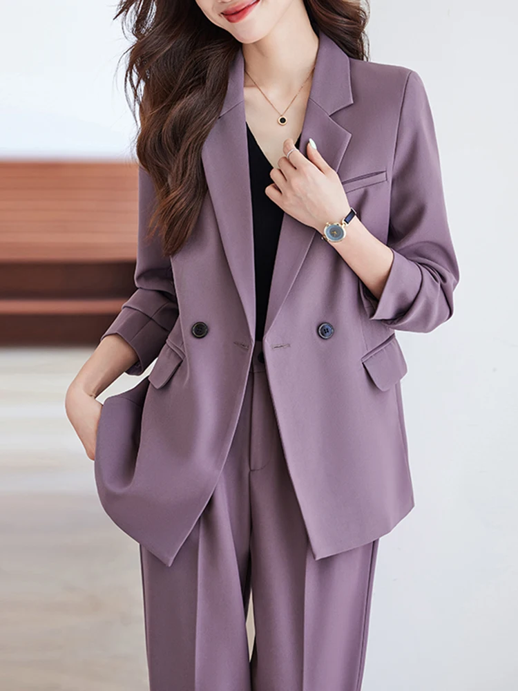 Purple Suit Jacket Women's New 2026 Autumn Winter Job Interview Lazy Style Professional Goddess Formal Work Uniform Set