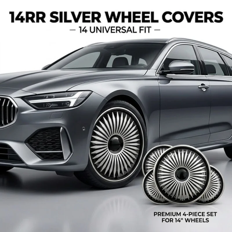 4PCS 14 Inch Universal Car Wheel Covers Hubcaps Silver Multi Spoke R14 Auto Rim Protective Cover Tyre Replacement Exterior Trims